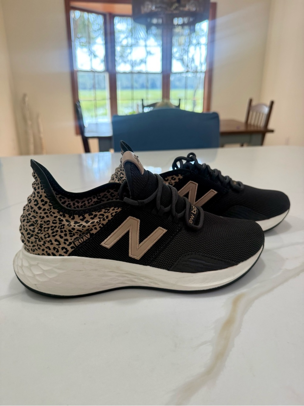 New Balance Women's Black and Tan Leopard-Accent Sneakers